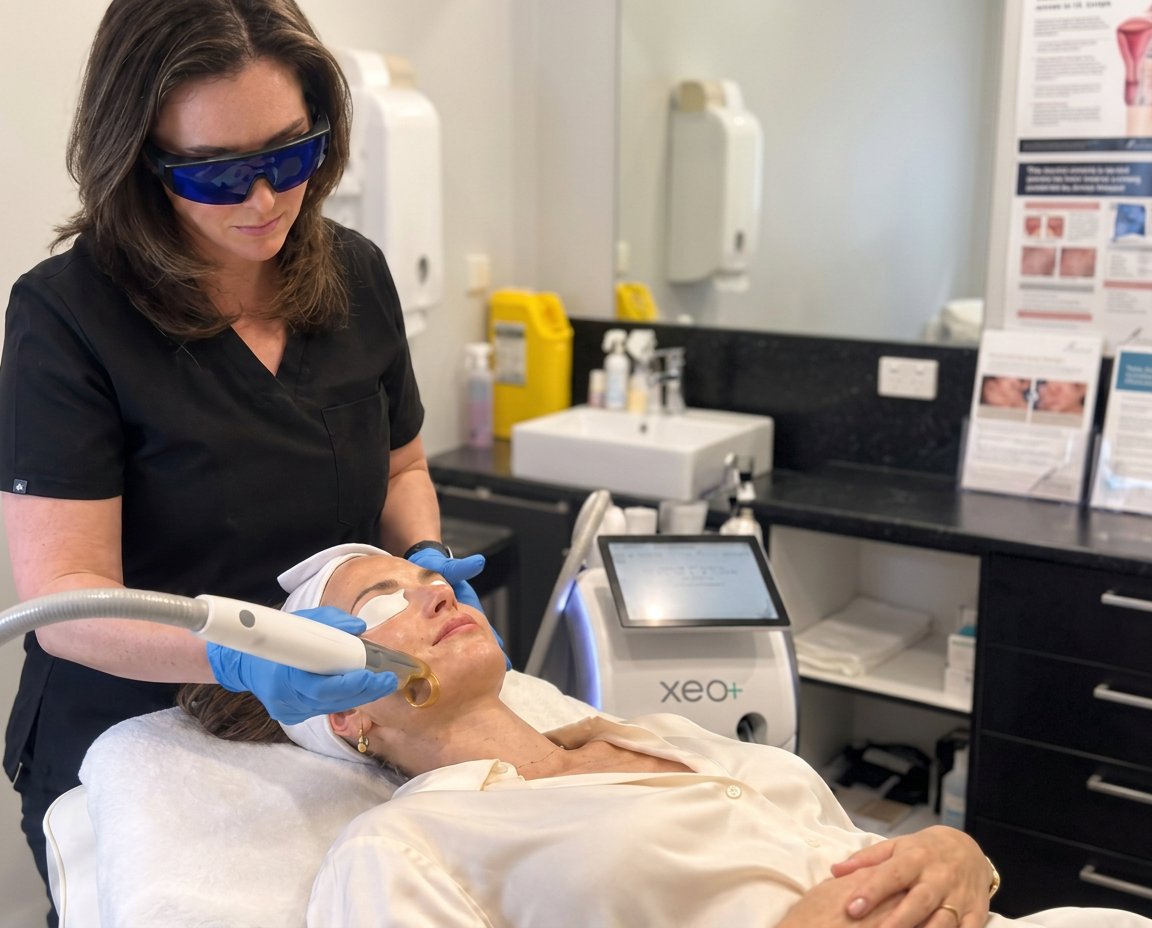 Laser Genesis treatment being performed on a client at Facelove Medispa